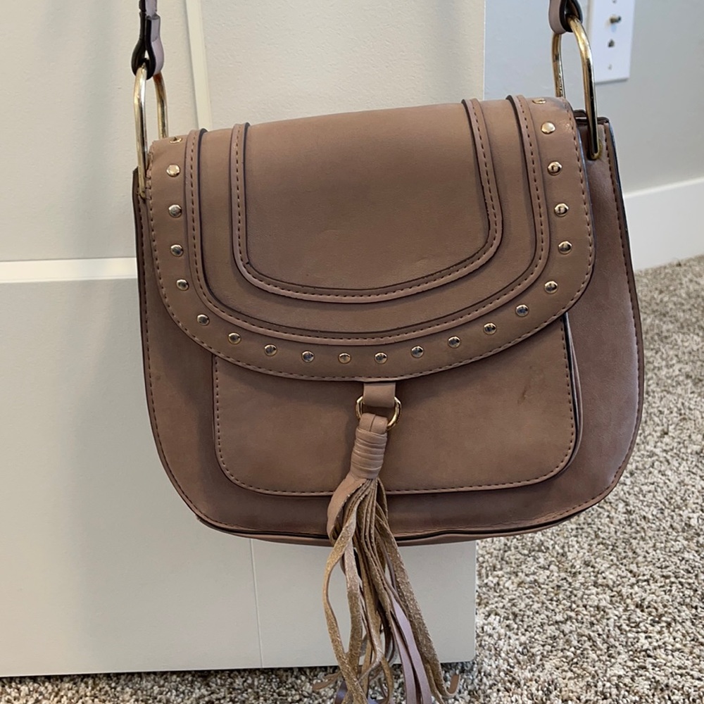 Franco Sarto Vegan Leather Purse with studs and tassel  (lavender grey color)